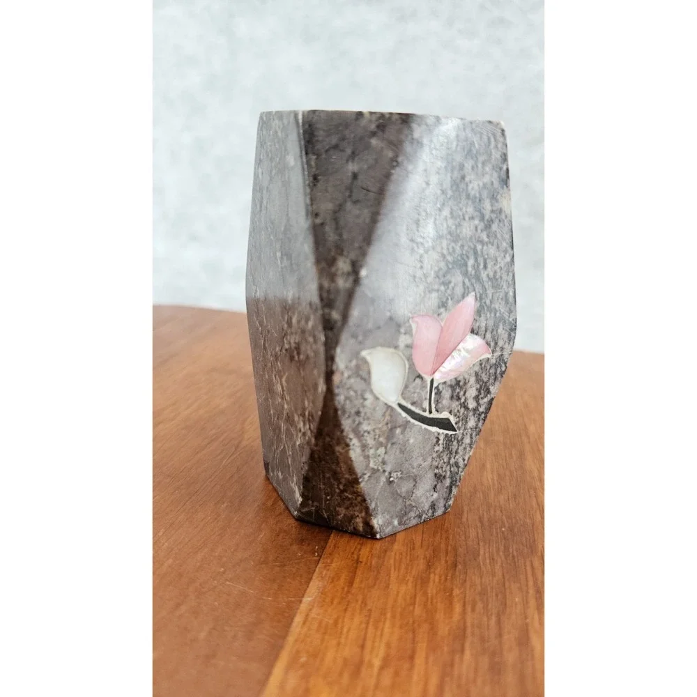 Stone Vase Inlaid Mother of Pearl Flower Small‎ Bud Vase 4